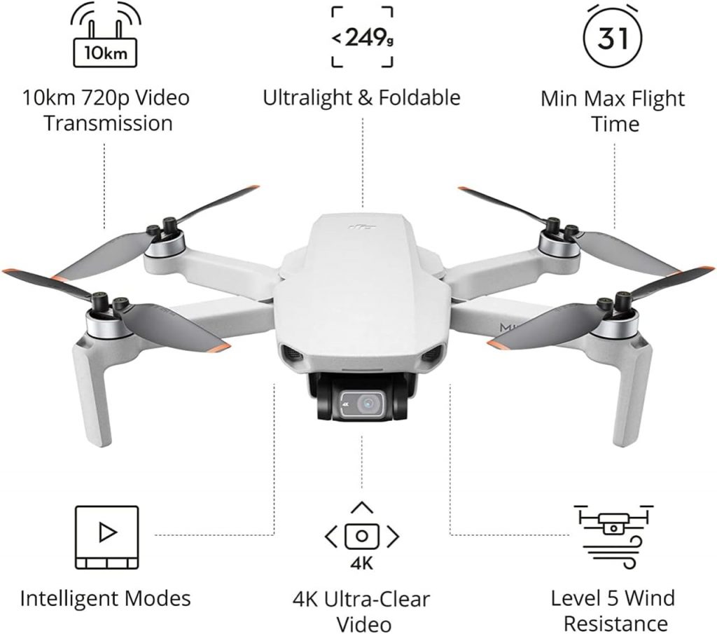 DJI Mini 2 - Ultralight and Foldable Drone Quadcopter, 3-Axis Gimbal with 4K Camera, 12MP Photo, 31 Minutes Flight Time, OcuSync 2.0 10km HD Video Transmission, QuickShots Grey